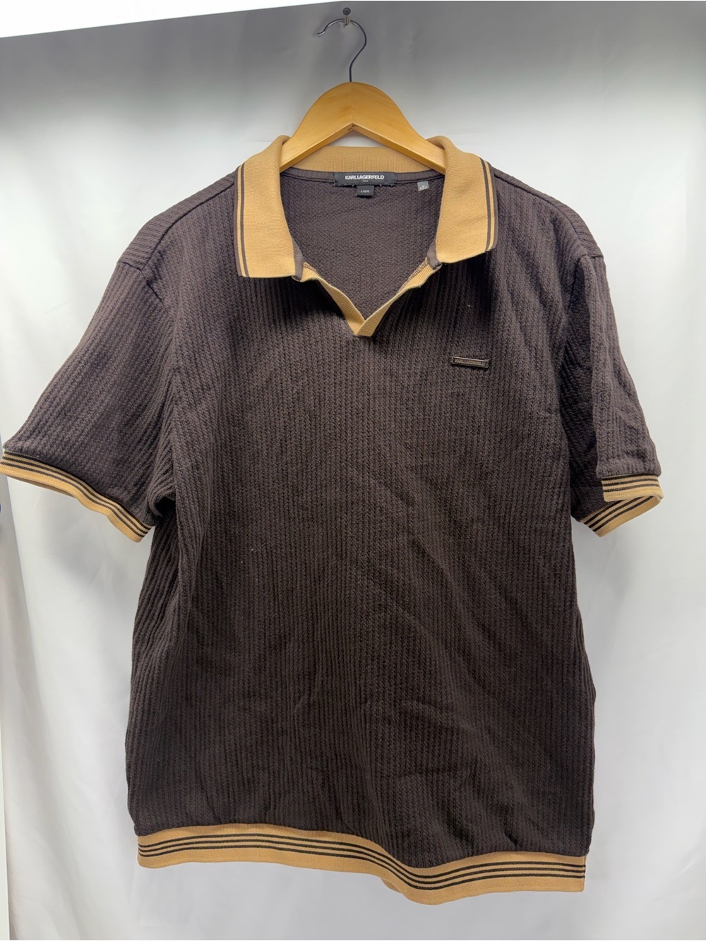 Karl Lagerfeld Brown Polo with Tan Contrast Collar